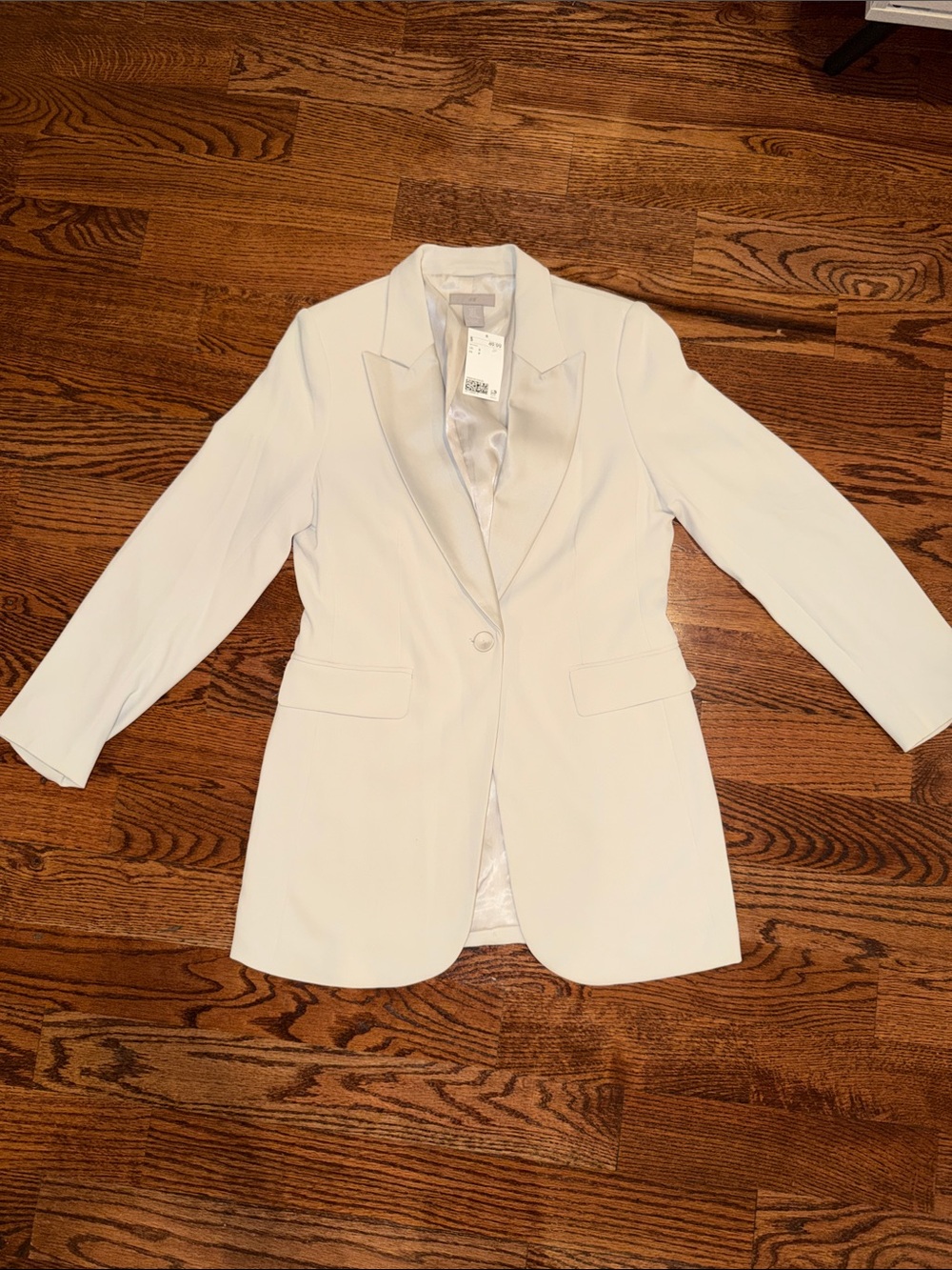 NWT H&M Cream Single-Button Longline Blazer with Satin Lapel